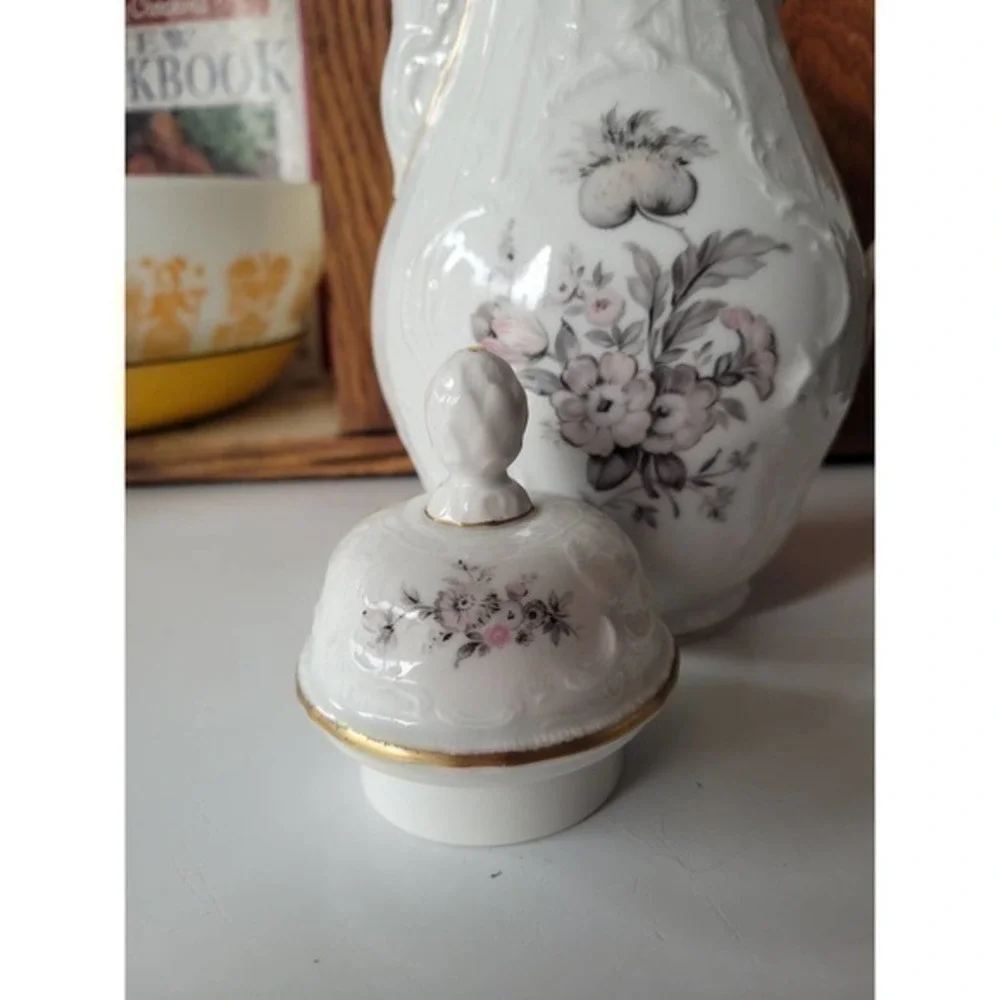 Vintage Rosenthal Germany Pink Gray‎ Rose Gold Rim Embossed Teapot Coffee Pot